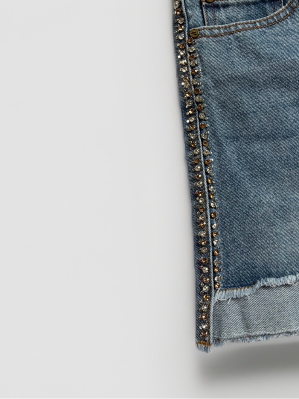 Rhinestone Side Stripe High Rise Distressed Denim Shorts 10 Festival Cowgirl - Picture 3 of 12